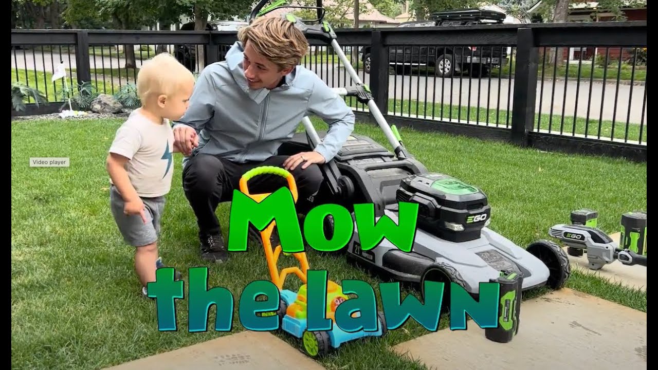Learning how to Mow the Lawn with Wylder & his Dad!