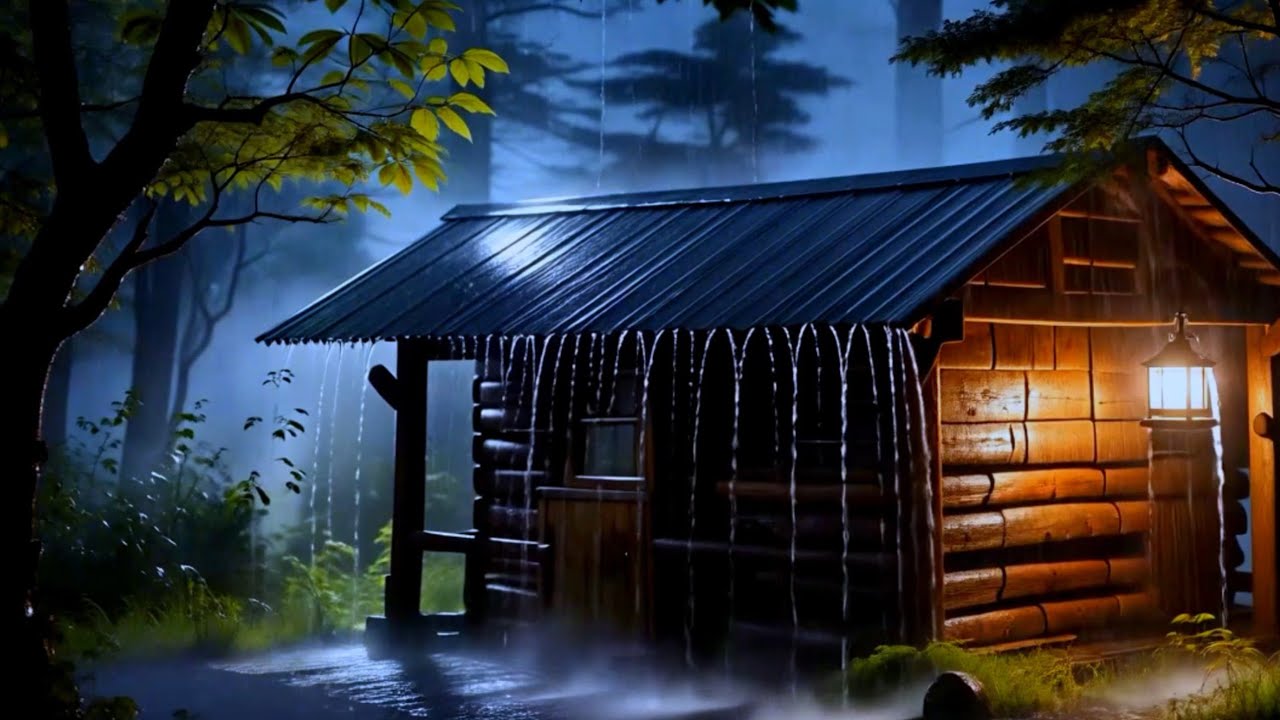 Cozy Cabin in Heavy Rain 🌧️ Relaxing Piano Music for Sleep & Stress Relief