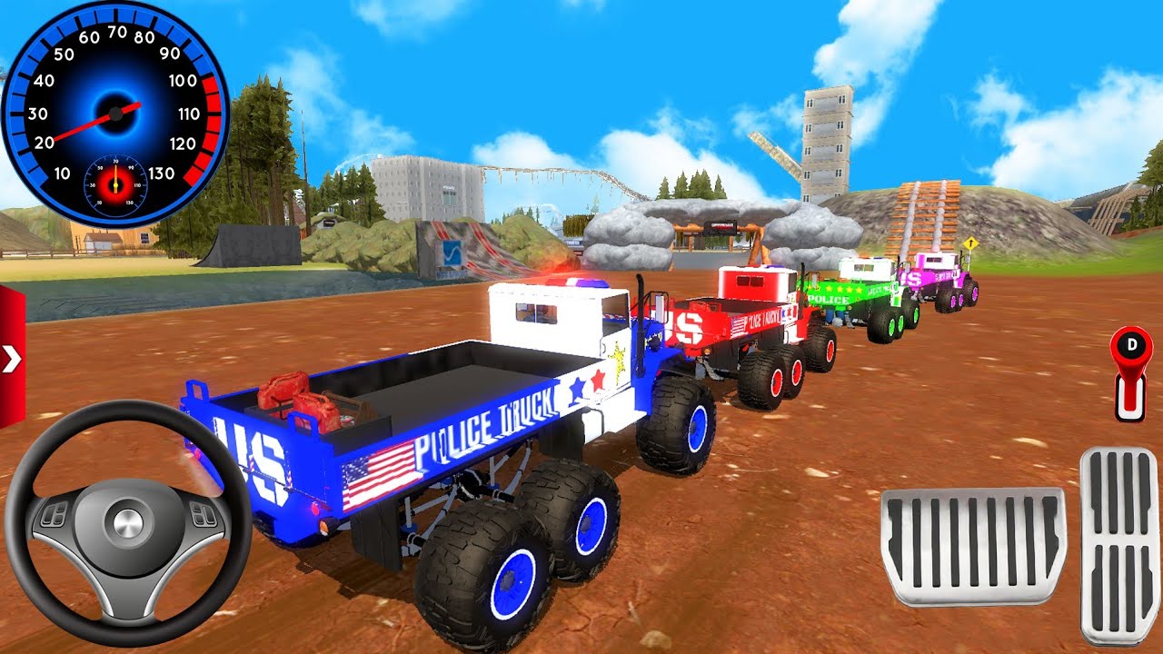 Juegos De Carros - Transporting US Police Monster Trucks #1- Car Extreme Offroad Convoy Gameplay.
