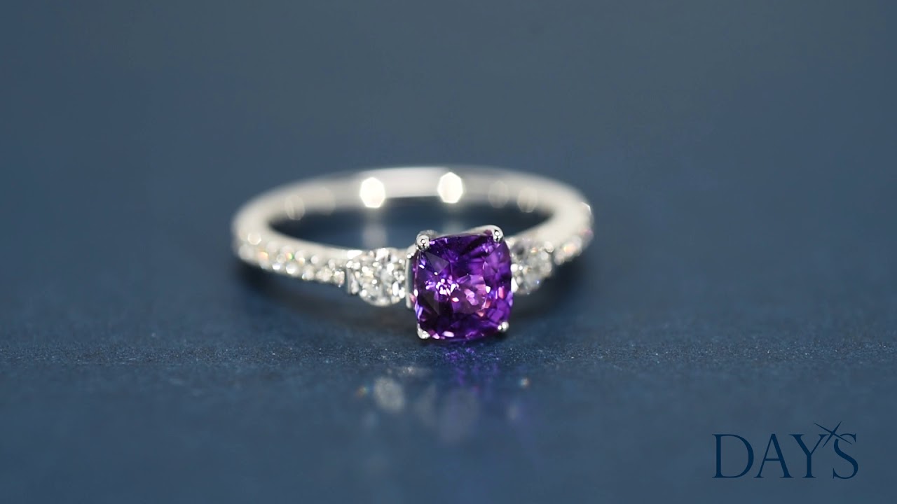 Cushion Cut Purple Sapphire Ring In 18kt White Gold With Diamonds (1/3ct Tw)