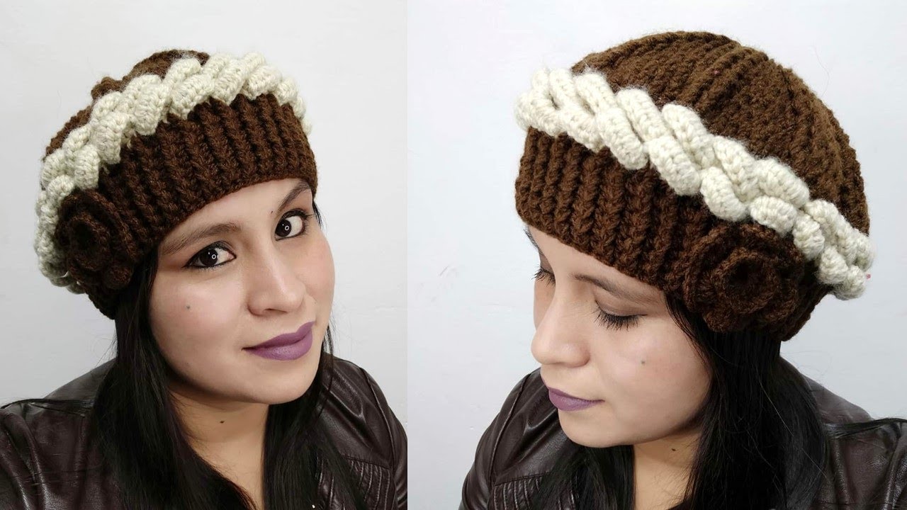 Como tejer la Boina N° 7 a crochet para niñas y mujer en punto Olas y Elástico paso a paso