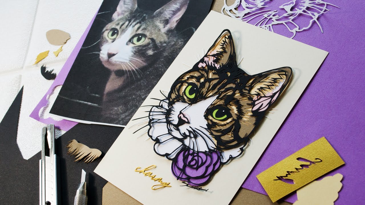 【猫/切り絵】おめかし似顔切り絵オーダーの制作過程【Cat/Paper cut art】