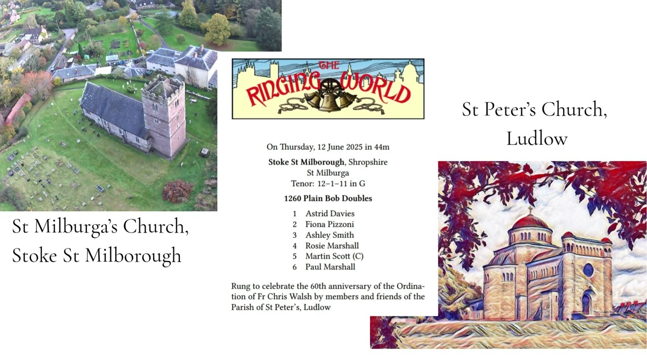 1260 Plain Bob Doubles rung for Fr Chris Walsh at St Milburga’s Church, Stoke St Milborough