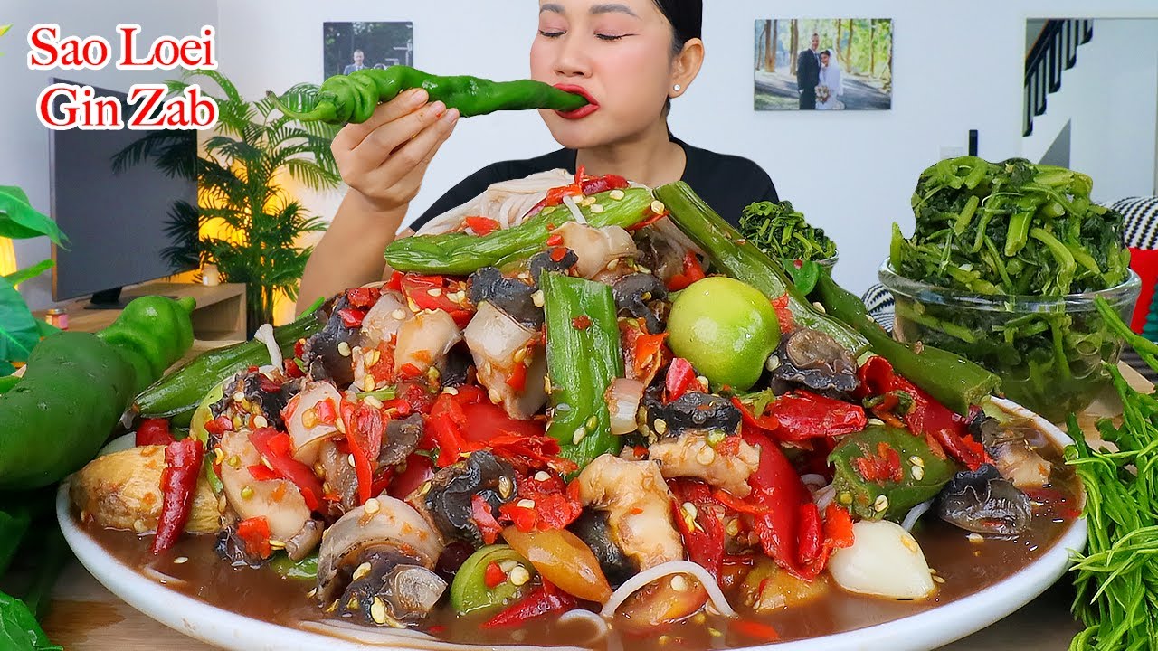 กินตำซั่วหอยโข่งเผ็ดๆ‼️ขนมจีนเหนียวนุ่ม ชะอม พริกสกรูกรอบๆแซ่บๆจ้า