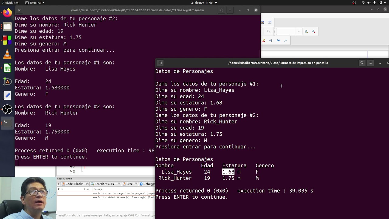 Formato de impresión en pantalla; en C Estructurado