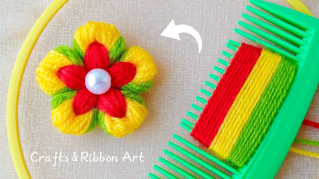 Как Просто 🌟💖 Используйте Трюк с Расческой для Создания Красивого Цветка из Пряжи - Вам Понравится