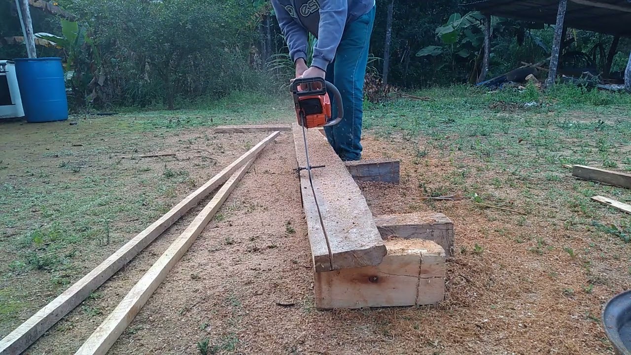 motosserra serrando com precisão usando  gabarito