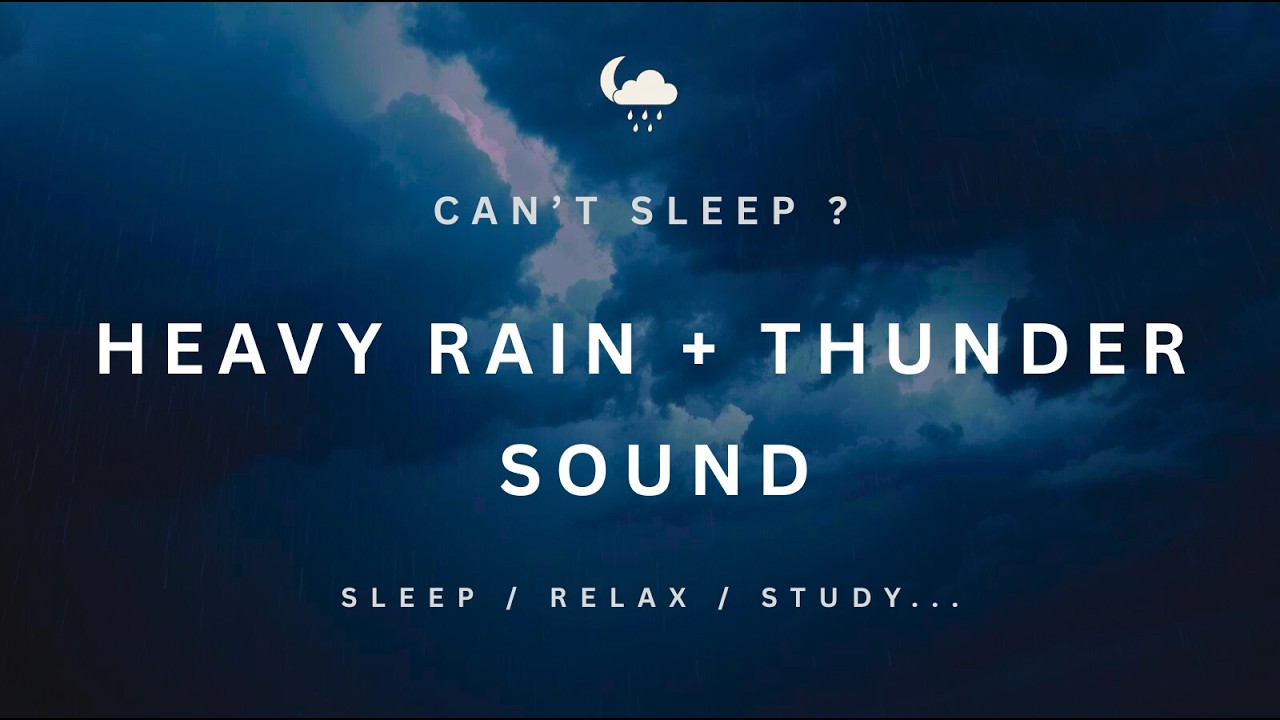 Heavy Rain & Thunder Sounds / Sleep, Relax, Study / Black Screen / 3 Hours