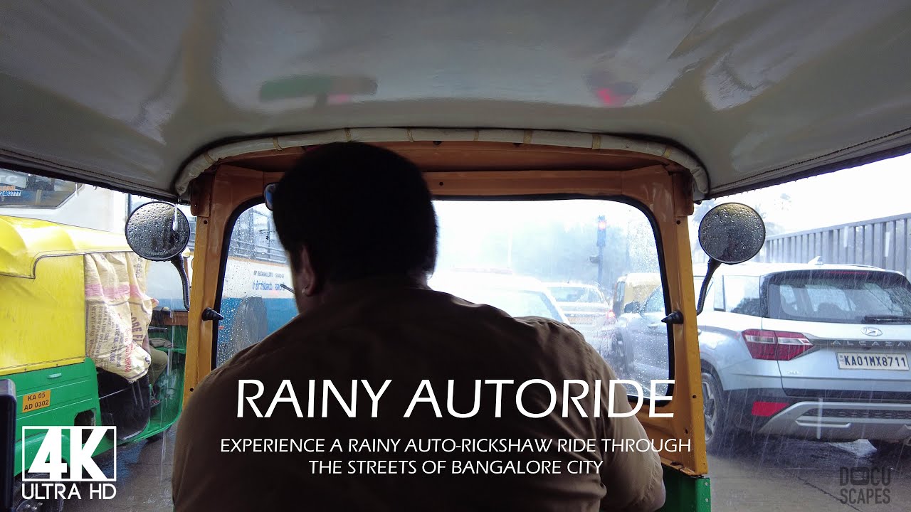 [4K] Experience a rainy auto-rickshaw ride through the streets of Bengaluru city, ASMR, soothing