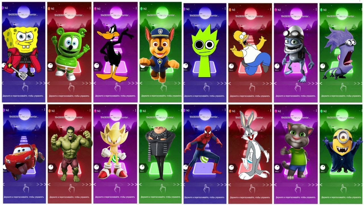 SpongeBob 🆚 Gummy Bear 🆚 Hulk 🆚 Spider-Man 🆚 Sonic | Tileshop EDM Rush