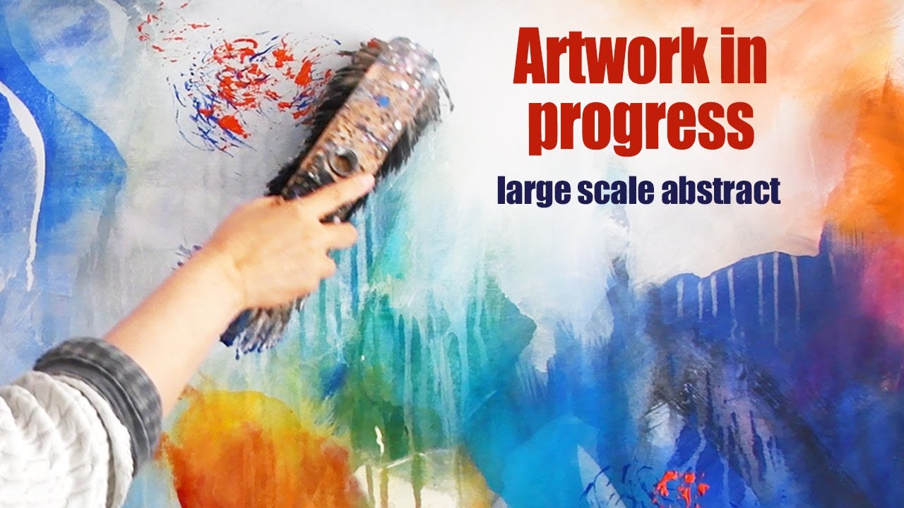 Abstract Art, abstrakte Acrylmalerei auf großer Fläche, XXL Leinwand, Wow-Effekt mit Haushaltsbesen