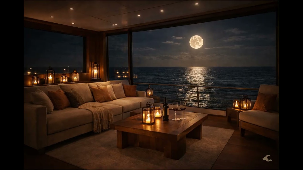 Moonlit Ocean Ambience  with R&B Music 🌙 Cozy Candlelit Coastal Night | Relax, Unwind, Night Vibes