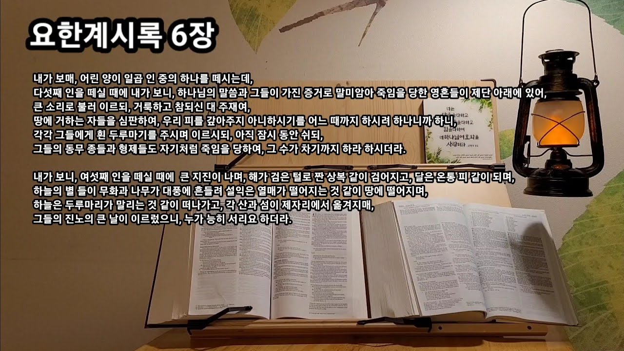 요한계시록 6장 | 어린 양이 다섯째 인을 떼셨다  | 아직 잠시동안 쉬데, 그들의 동무 종들과 형제들도 자기처럼 죽임을 당하여 그 수가 차기까지 하라.