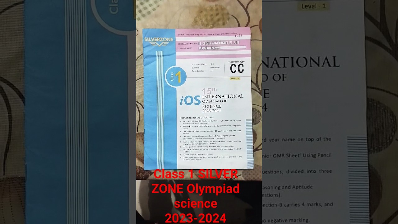 class 1 SILVER ZONE Olympiad science question paper 2023-2024.#2023