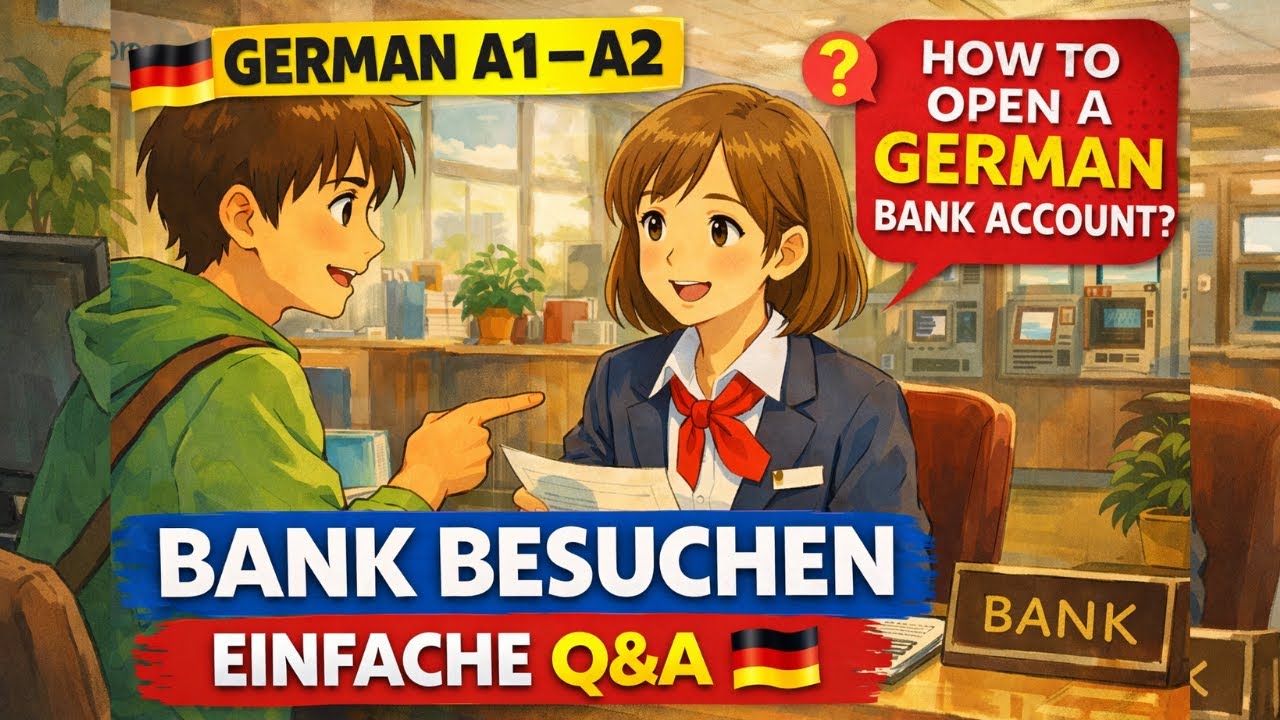 Bank besuchen auf Deutsch | 50 Einfache Q&A (A1–A2) | German Speaking Practice