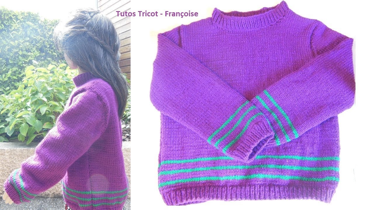 Tuto tricot pull enfant facile à réaliser (6-8-10 ans), côtes 1/1 et jersey endroit - Pull mixte