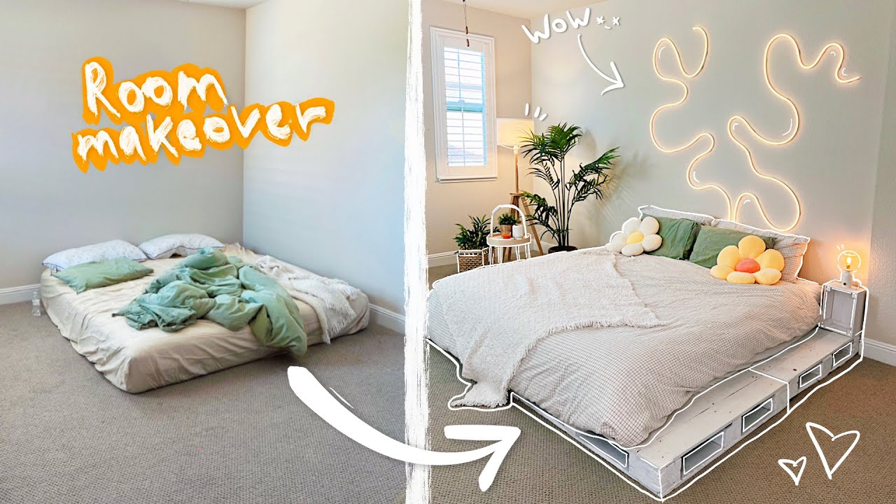 EXTREME Aesthetic Room Makeover 🛏 korean style inspired & pinterest + unboxing 📦