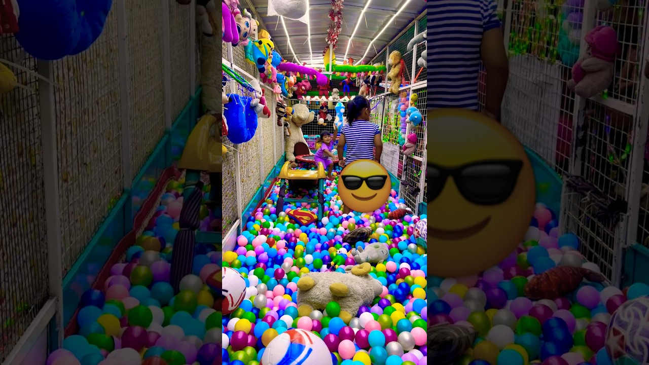 Throw two white ball to a friend and go up the yellow slide ball and doll ride exciting #fun #shorts