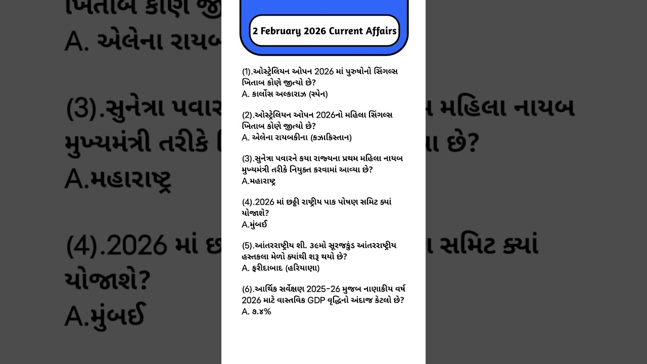 2 February Current Affairs in Gujarati/current affairs gujrati/