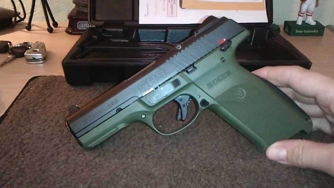 RUGER SR9 OD GREEN BLACK STAINLESS 9MM CLOSEUP REVIEW