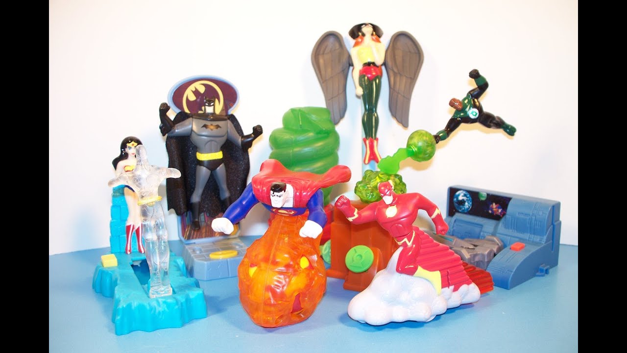 2003 DC JUSTICE LEAGUE ADVENTURES SET OF 8 BURGER KING COLLECTION MEAL TOYS VIDEO REVIEW