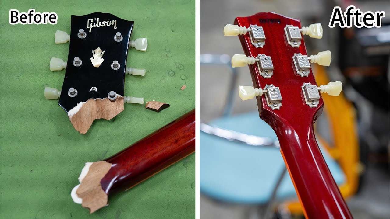 Perfect repair a red Gibson broken headstock