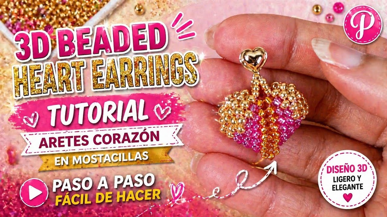 3D Beaded Heart Earrings | Aretes corazón en mostacillas