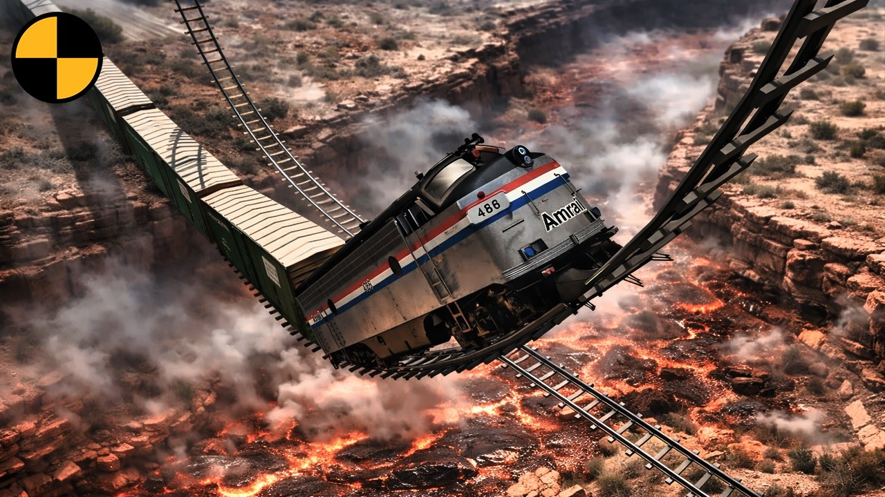 Trains vs Loop Bridge, but The Floor is Lava 😱 BeamNG.Drive