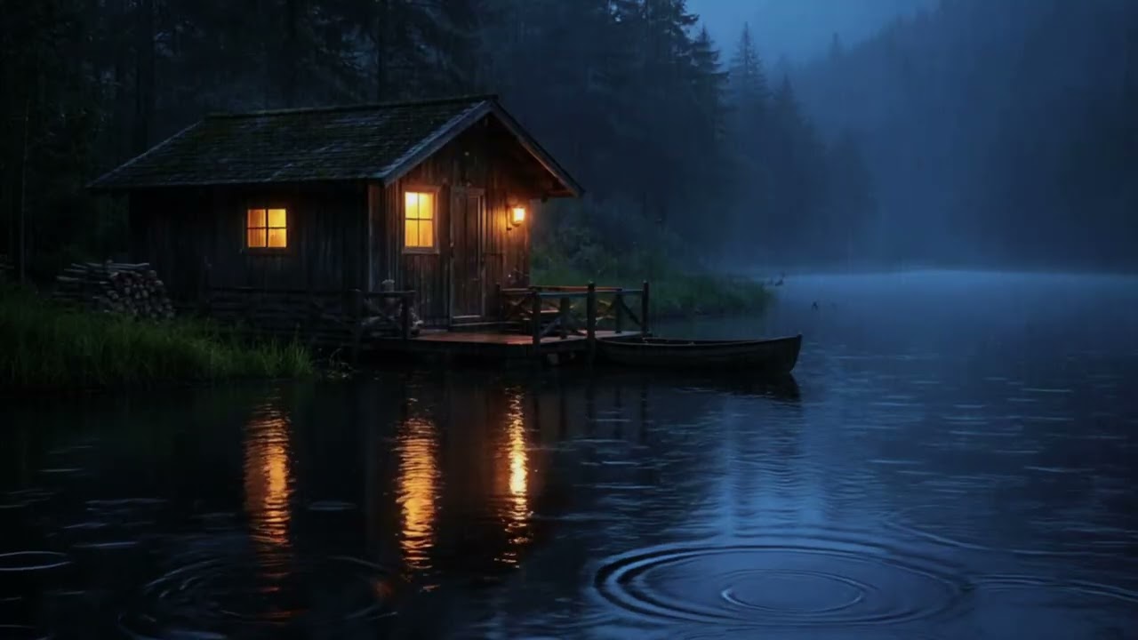 Rainy Lakeside Cabin at Night 🌧️ Cozy Fishing Hut Ambience for Deep Sleep
