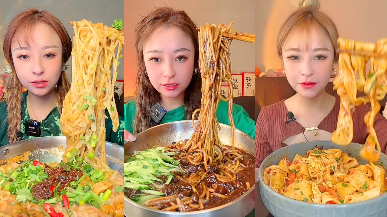 Chili Minced Noodles, Black Bean Noodles & Spicy Ribbon Noodles Mukbang