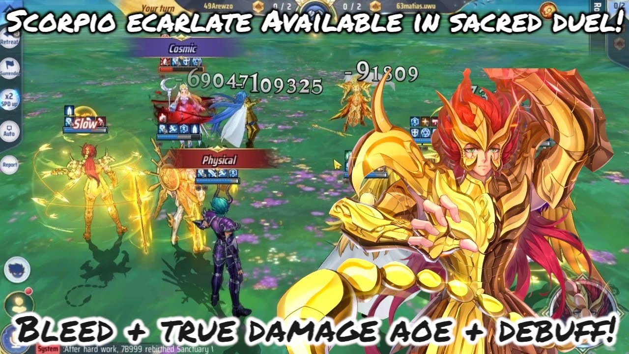 Saint Seiya: Awakening (KOTZ) - Scorpio Ecarlate Available in Sacred Duel! Bleed + True Damage AOE!