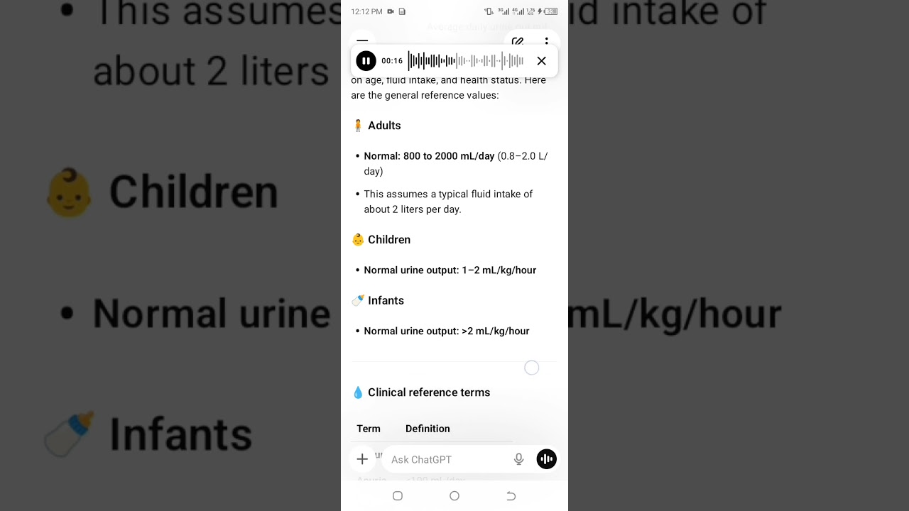 Average daily  urine out put in human