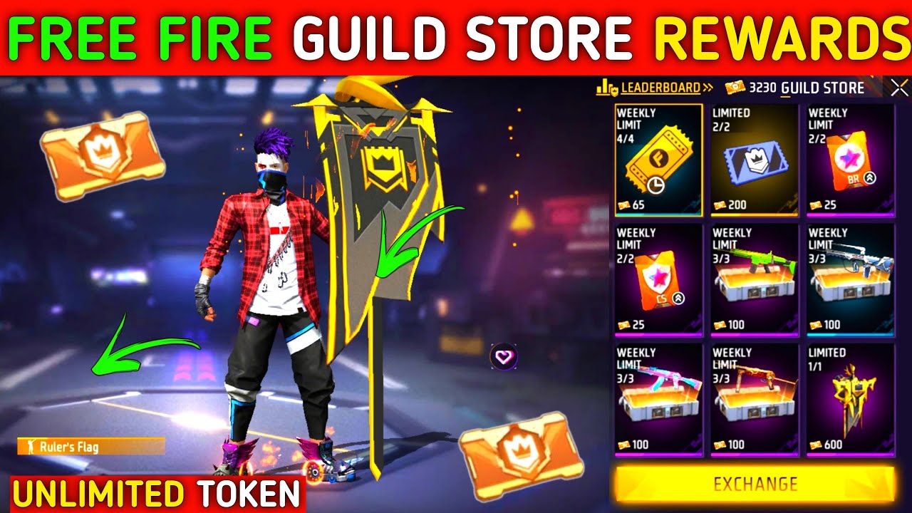 FREE FIRE NEW GUILD STORE REWARDS | HOW TO GET UNLIMITED GUILD TOKEN FREE FIRE