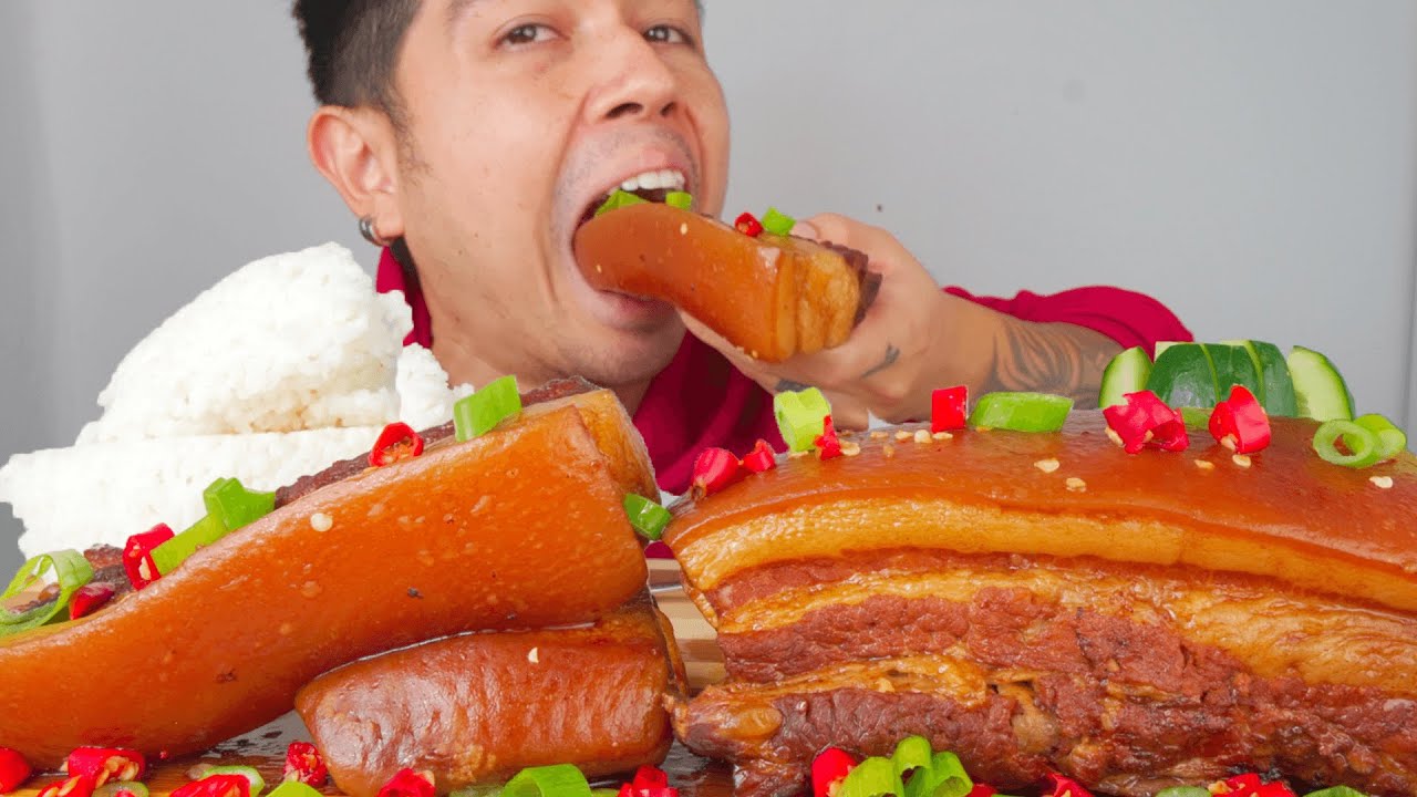 SPICY BRAISED PORK BELLY ASMR MUKBANG| HUNGRY VOHN | MUKBANG PHILIPPINES|PINOY MUKBANG