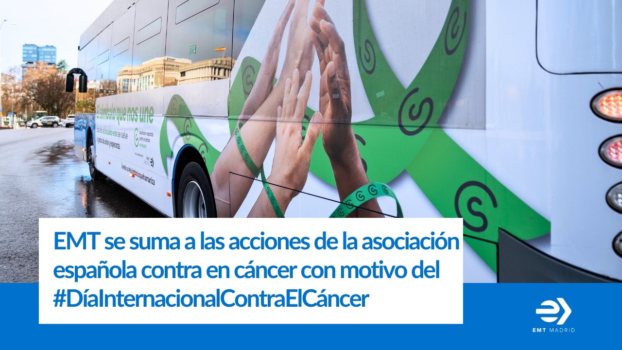 EMT Madrid y la AECC vinilan un autobús por el Día Mundial contra el Cáncer
