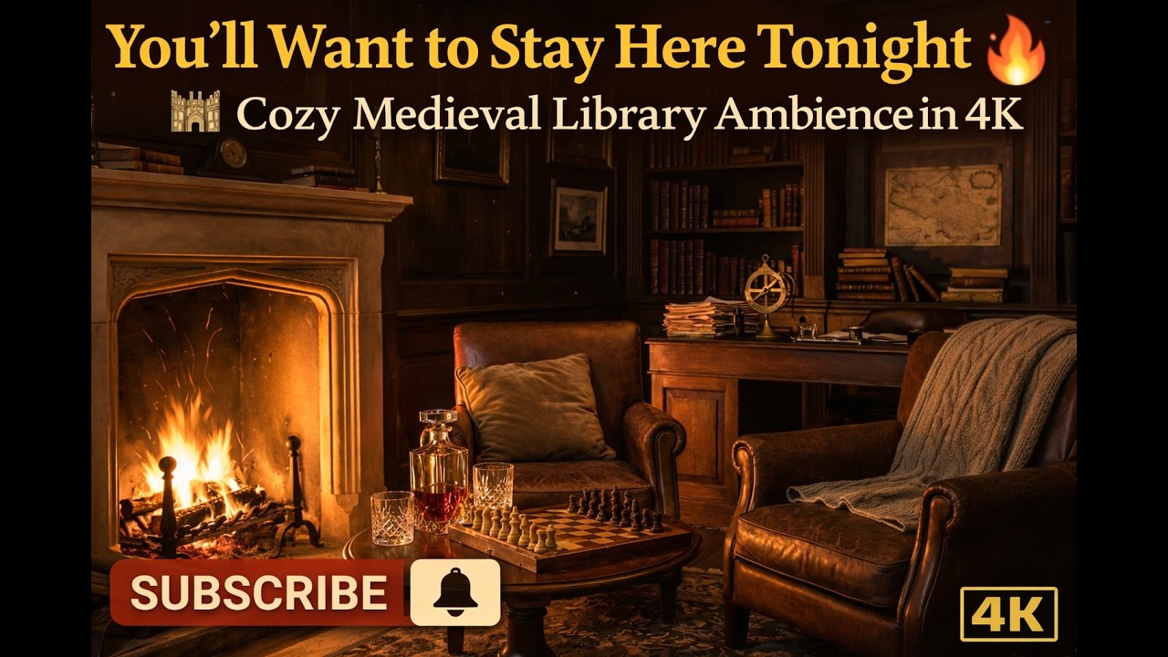 Cozy Fireplace Study Night 🔥 4K Dark Academia Ambience for Focus & Relaxation #TopAmbience