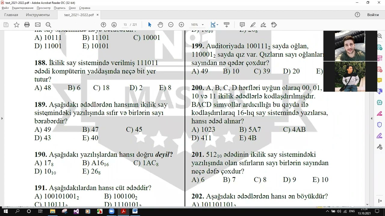 SAY SİSTEMLƏRİ. TESTLƏRİN İZAHI (161-265)