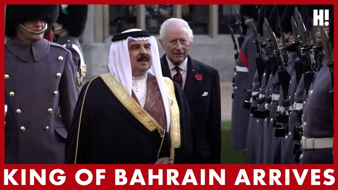 King Charles WELCOMES King of Bahrain to Windsor Castle | HELLO!