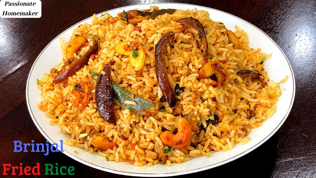 Vangi Bath - Brinjal Fried Rice - Eggplant Rice - Brinjal Rice - Vankaya Rice - Lunch Box Recipe