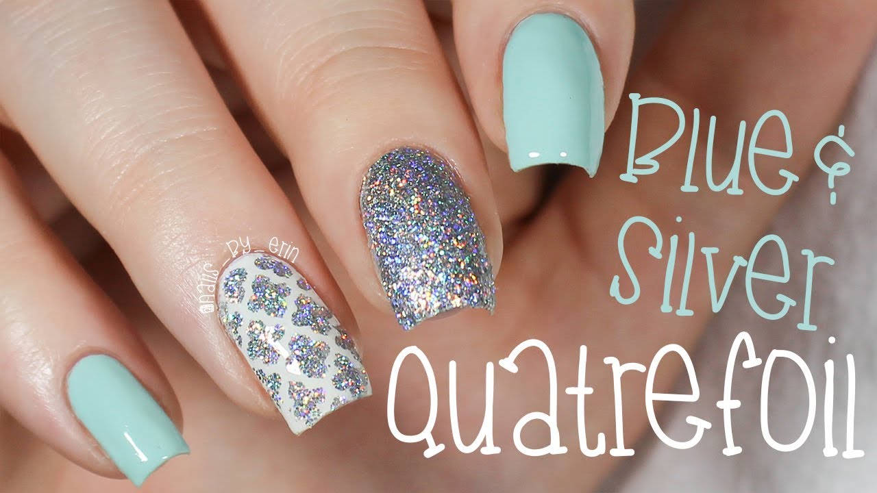 Blue and Silver Quatrefoil Nails | NailsByErin