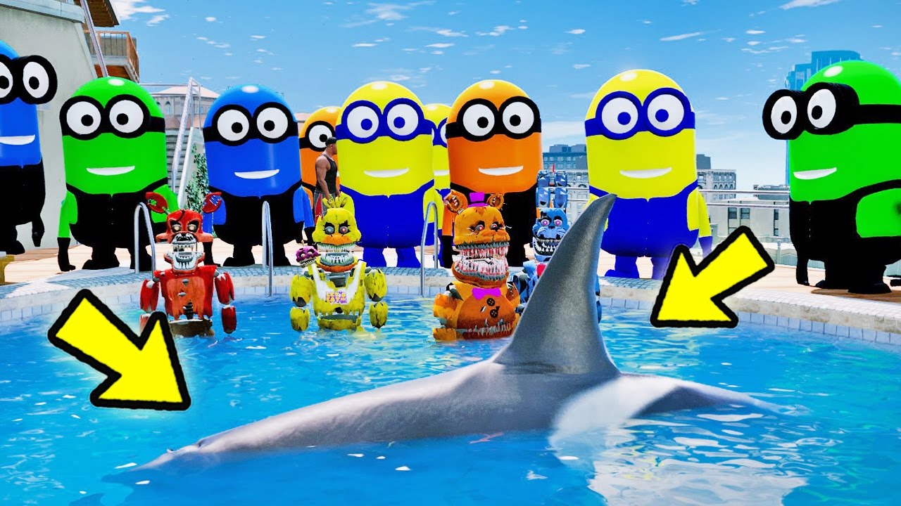 ANIMATRONICS invading the COLOR MINIONS MANSION! | GTA V Five Nights at Freddy's