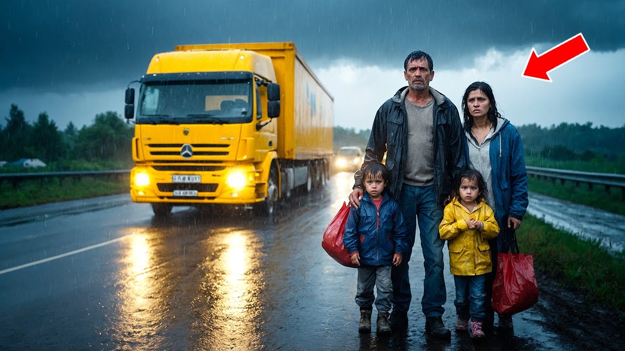 Un șofer de camion a văzut o familie mergând prin ploaie — o decizie le-a schimbat viața