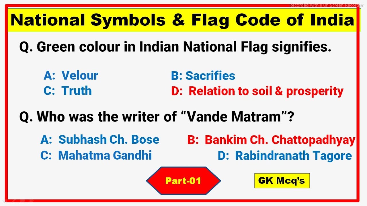 National Symbols & Flag Code Of India MCQ | GK | Exam Help Center