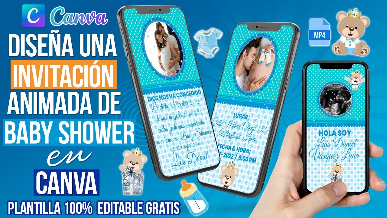 Cómo HACER una INVITACIÓN ANIMADA o VIDEO INVITACIÓN para BABY SHOWER con CANVA | PLANTILLA  GRATIS