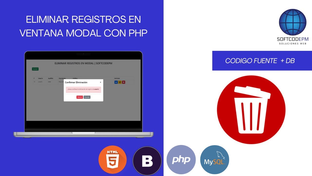 43. Como Eliminar en ventana modal usando PHP & MySQL + CODIGO FUENTE