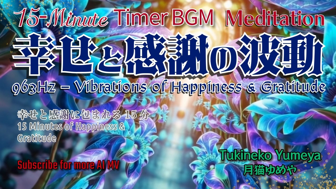 幸せと感謝の波動｜963Hz 15分タイマーBGM｜静かな瞑想と深いリラックス（ベルなし）Vibrations of Happiness & Gratitude (No Bell)