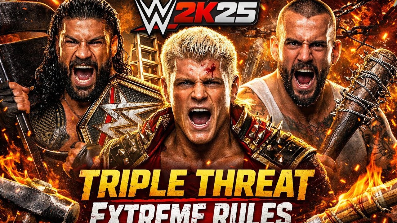 WWE 2K25: Roman Reigns vs Cody Rhodes vs CM Punk – No Rules Chaos! 😱🔥#wwe #trending