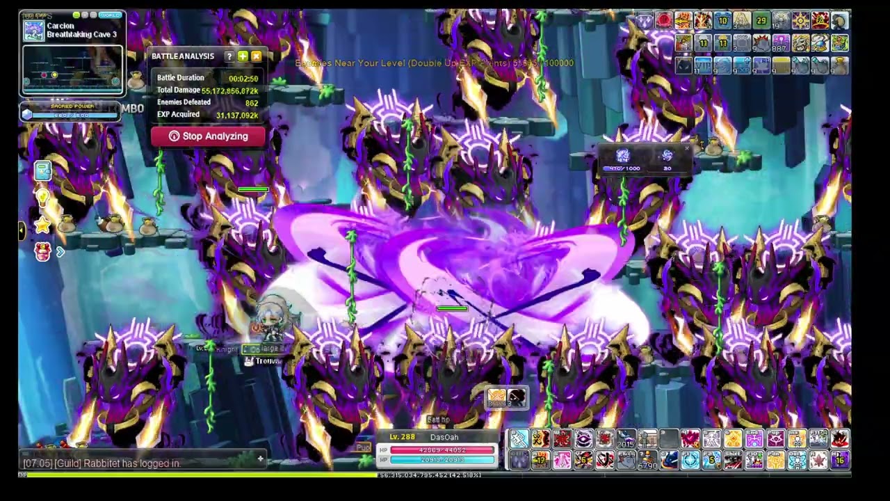 MapleStory Shadower Carcion AFK Farming breathtaking cave 3 (1880/6MIN)