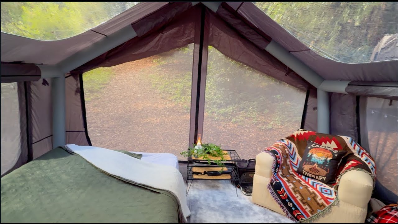 FOREST GLAMPING WITH MY NEW AIR TENT- SO OPEN & COZY!🏕️