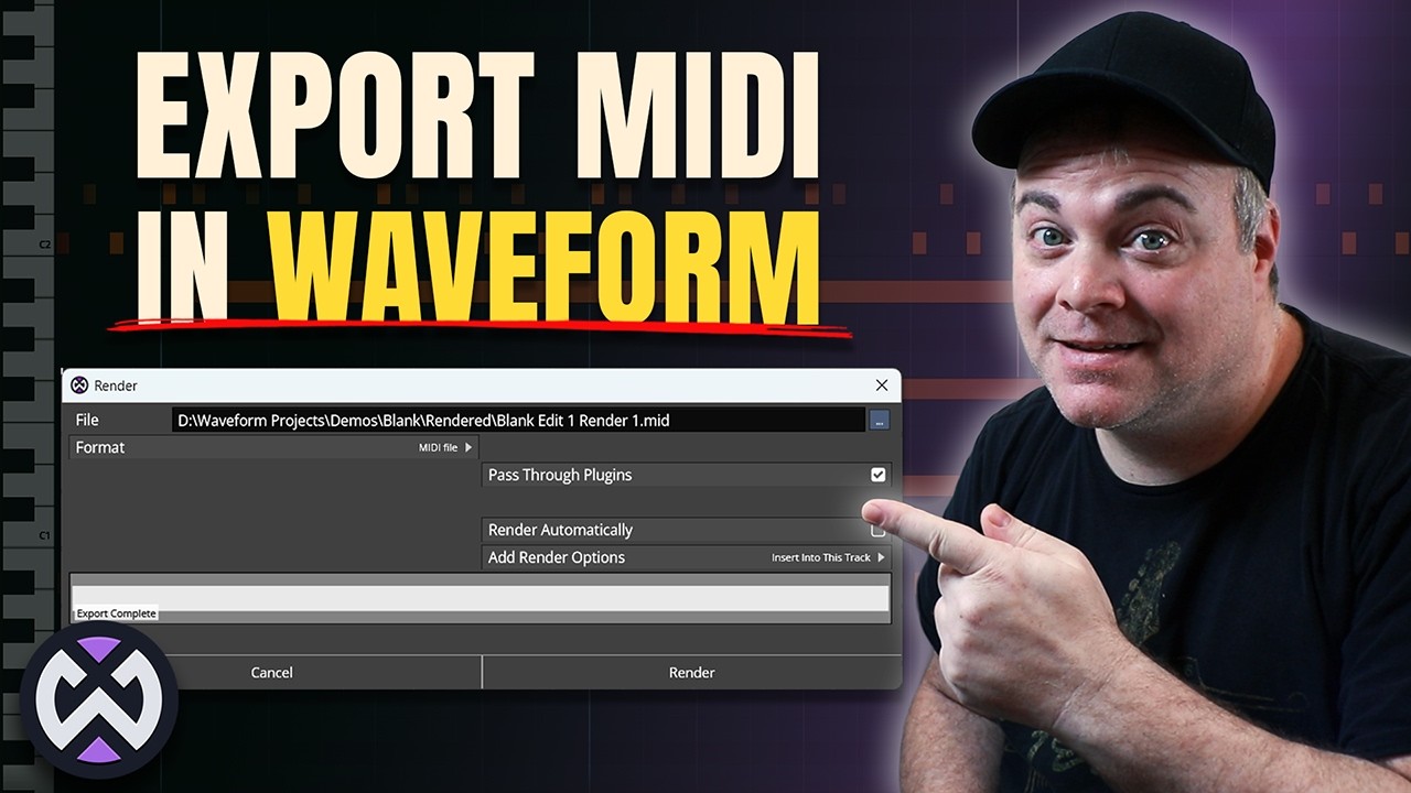 Сохраняйте MIDI-клипы как MIDI-файлы в формате Waveform.